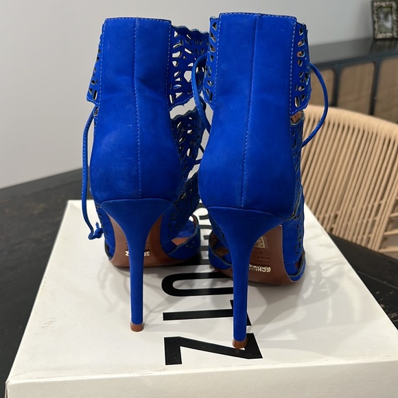 Schutz Ciara Bright Blue Suede Lace-up Heels in Color Klein - Picture 5 of 9